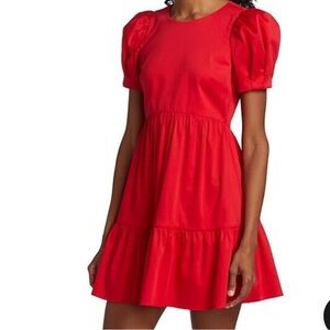 Alice + Olivia Red Puff Sleeve Midi Dress